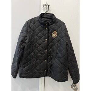 Lauren Ralph Lauren Black Quilted Crest Patch Logo Puffer Jacket Womens Sz M